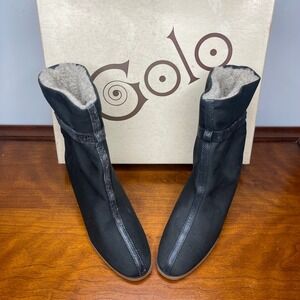 Vintage 70s Golo Black Ribbed Stretch Faux Fur Lined Mid‎ Calf Boots Womens 6.5N